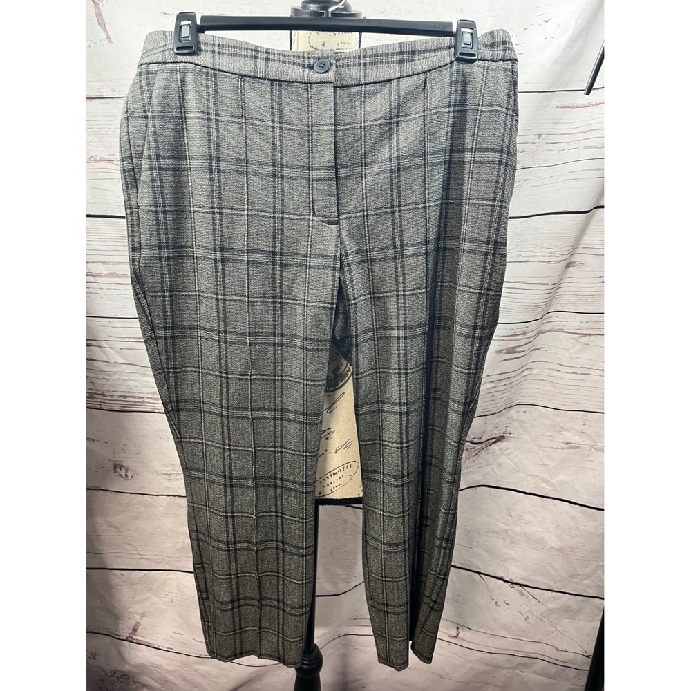 Express Ankle High Rise Plaid Dress Pants Grey Black Stretch Size 14S NEW